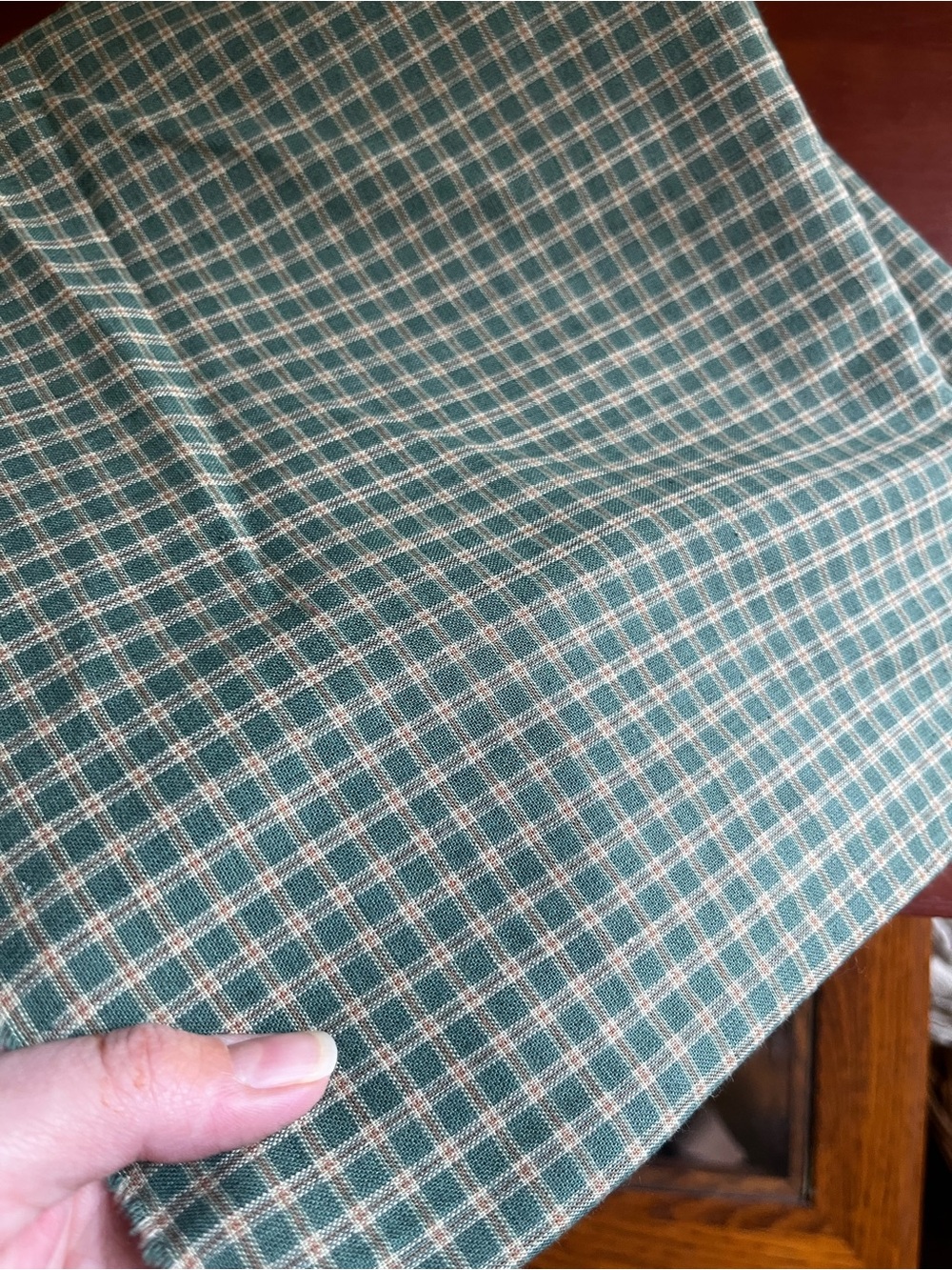 Soft green and cream cotton plaid fabric 3.5 yards - Picture 2 of 3